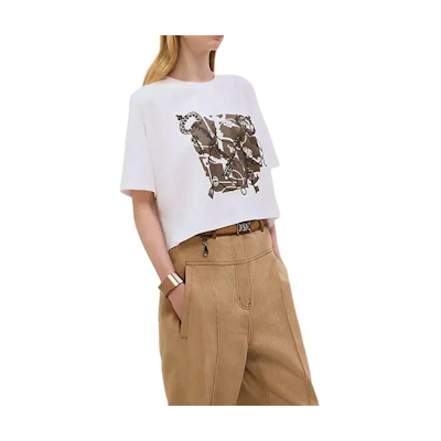 (Women) HERMES Short Round Neck T-Shirt White H5E4624DA90