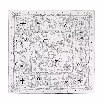 (Women) HERMES Silk Bandana Scarf "Happy Zoo" White Silk Scarf H044100S