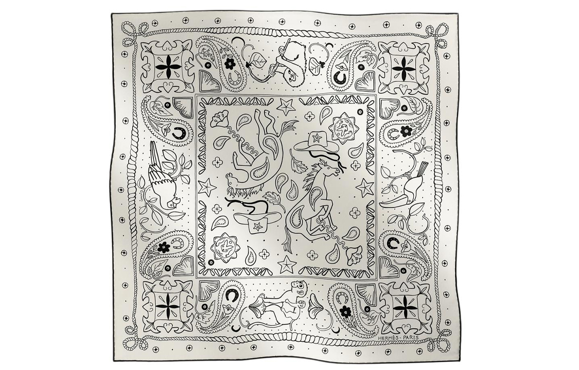 (Women) HERMES Silk Bandana Scarf "Happy Zoo"  White Silk Scarf H044100S 圖 2