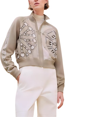 (Women) HERMES Silk Print Long Sleeve Jacket Beige Apparel H4H2814DWF8 Order (Women) HERMES Silk Print Long Sleeve Jacket Beige Apparel H4H2814DWF8