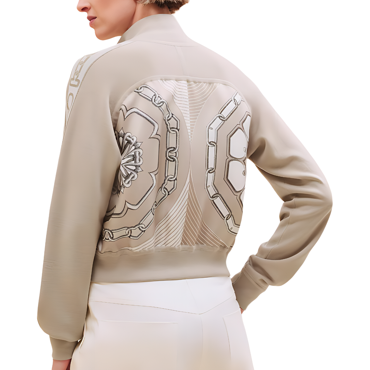 Lookbook (Women) HERMES Silk Print Long Sleeve Jacket Beige  Apparel H4H2814DWF8
