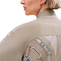 Shop (Women) HERMES Silk Print Long Sleeve Jacket Beige Apparel H4H2814DWF8