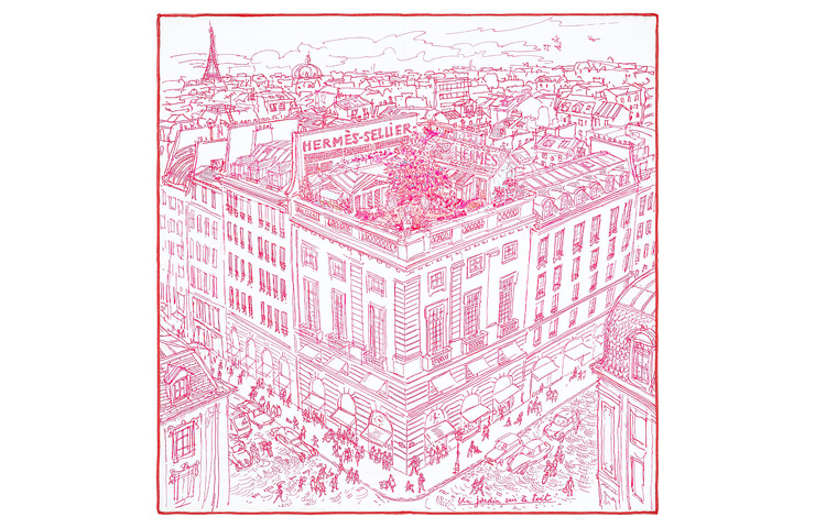 (Women) HERMES Silk Scarf 45cm Pink Jardin Sur Le Toit Garden Theme H892698S-17 圖 2