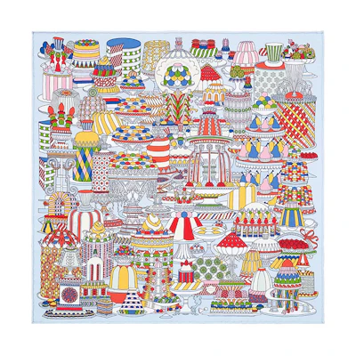 (Women) HERMES Silk Scarf 45x45 French Dessert Design Multicolor for Women. H893336S-02