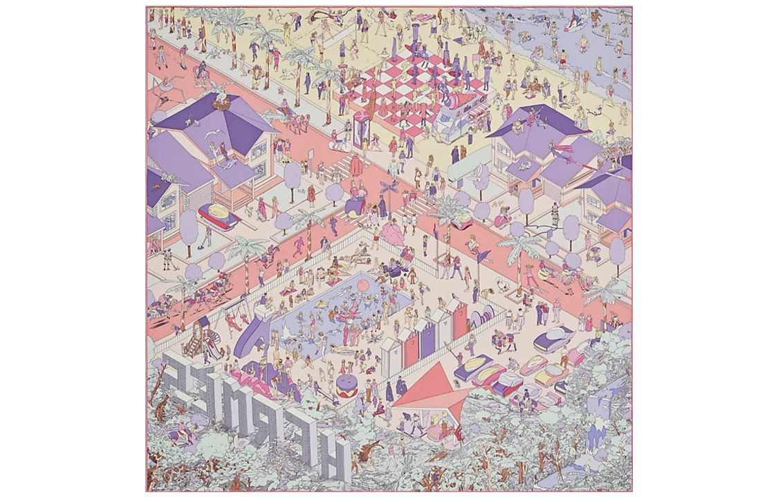 (Women) HERMES Silk Scarf 90cm  Purple "Hermes on the Beach". H003751S-12