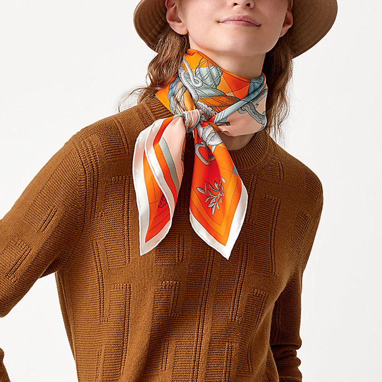 (Women) HERMES Silk Scarf 90cm Orange Double-Sided Equestrian Motif H903578S-03 圖 4