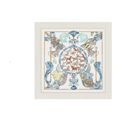 (Women) HERMES Silk Scarf 90x90cm Equestrian Pattern White Accessory. H001829S-05