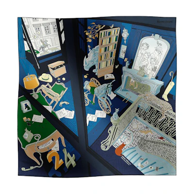 (Women) HERMES Silk Scarf Blue with Room Design Pattern. H004106Sv03