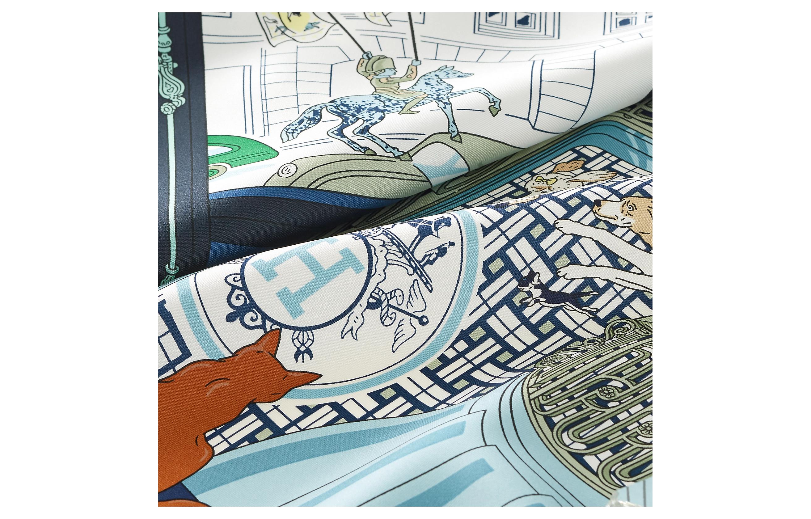 (Women) HERMES Silk Scarf  Blue with Room Design Pattern. H004106Sv03 圖 3