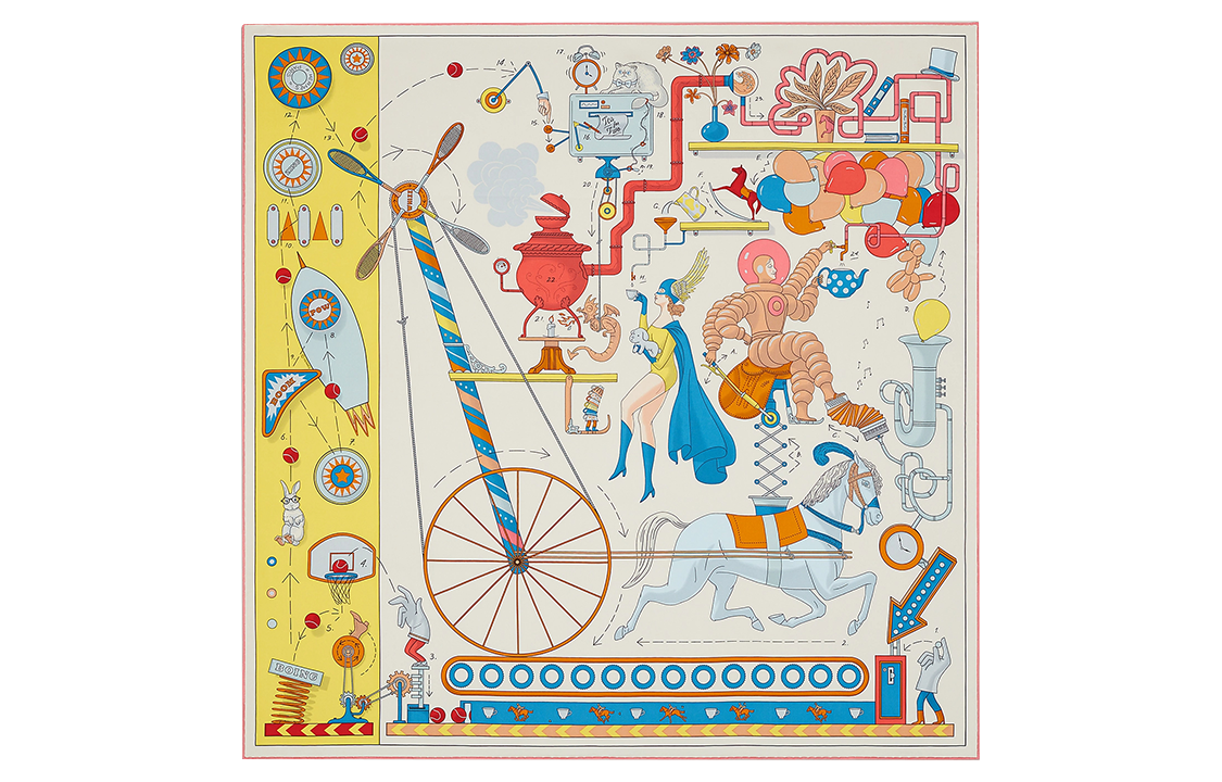 (Women) HERMES Silk Scarf  Comfortable Casual Style Double Afternoon Tea. H003968S 06