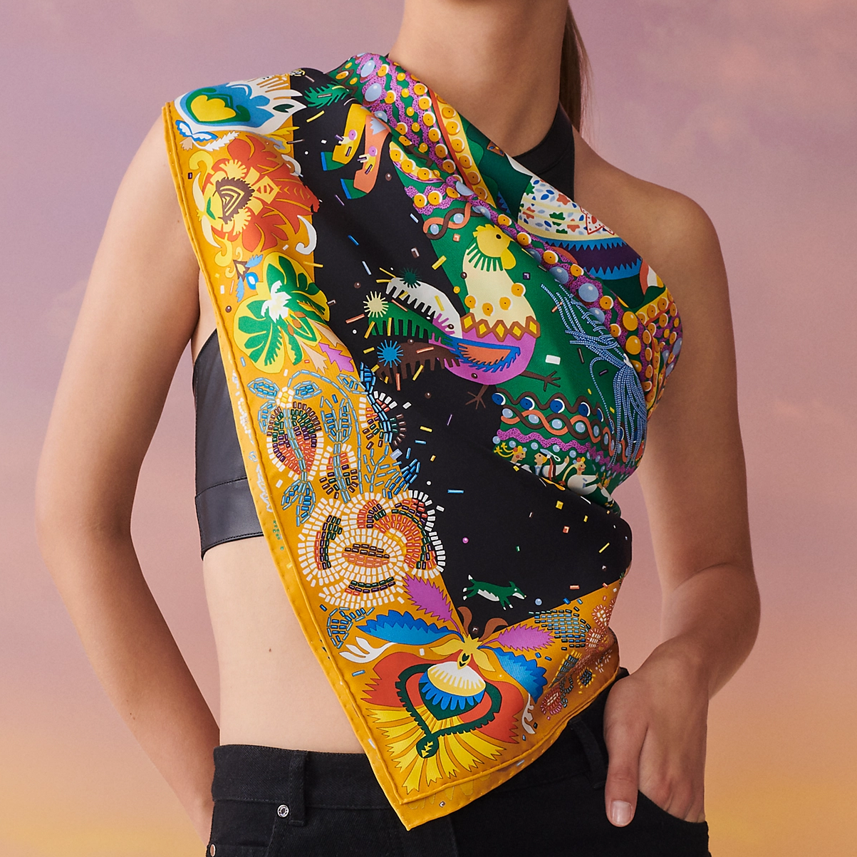Lookbook (Women) HERMES Silk Scarf  Fashion Print "Haute Couture Festival" Edition. H003915S-04