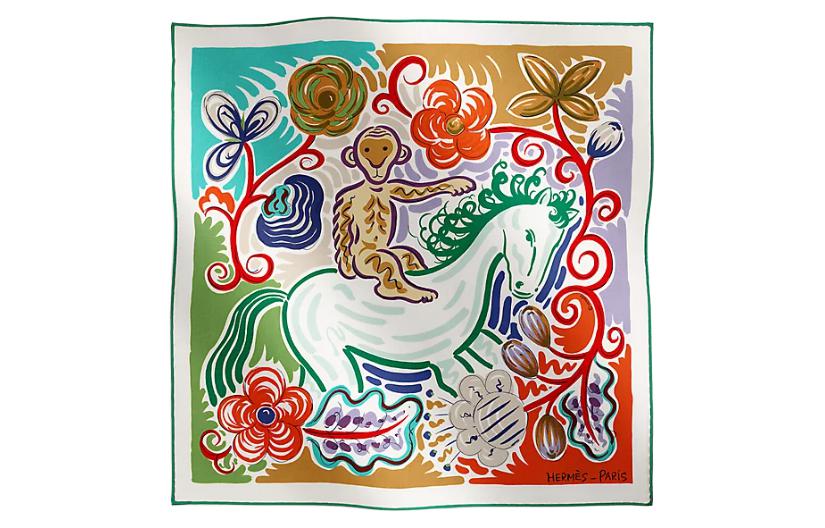 (Women) HERMES Silk Scarf  Multicolor Line Pattern Design. H893008Sv06