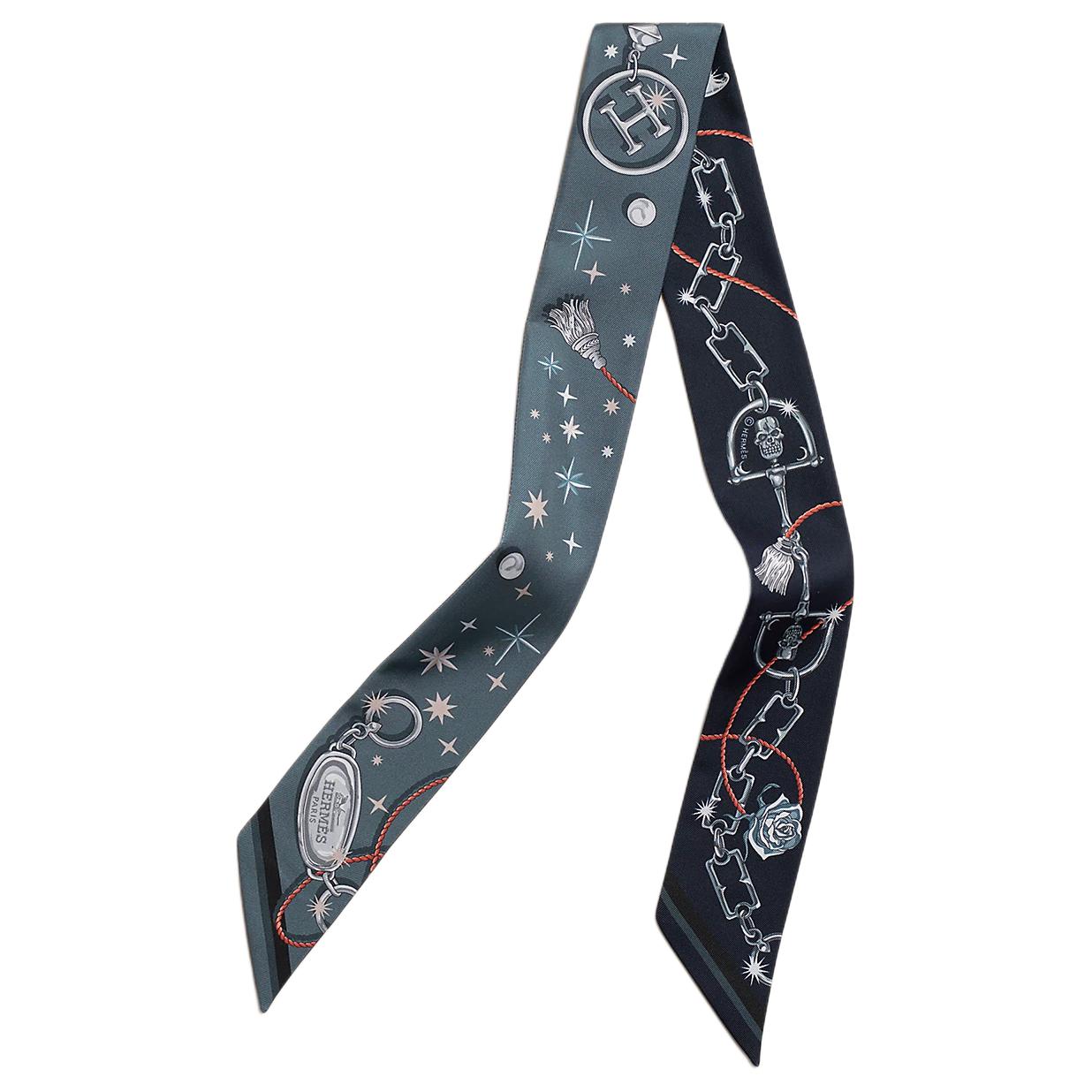 (Women) HERMES Silk Scarf  Ocean Blue - Brand Logo Design H062743S 02