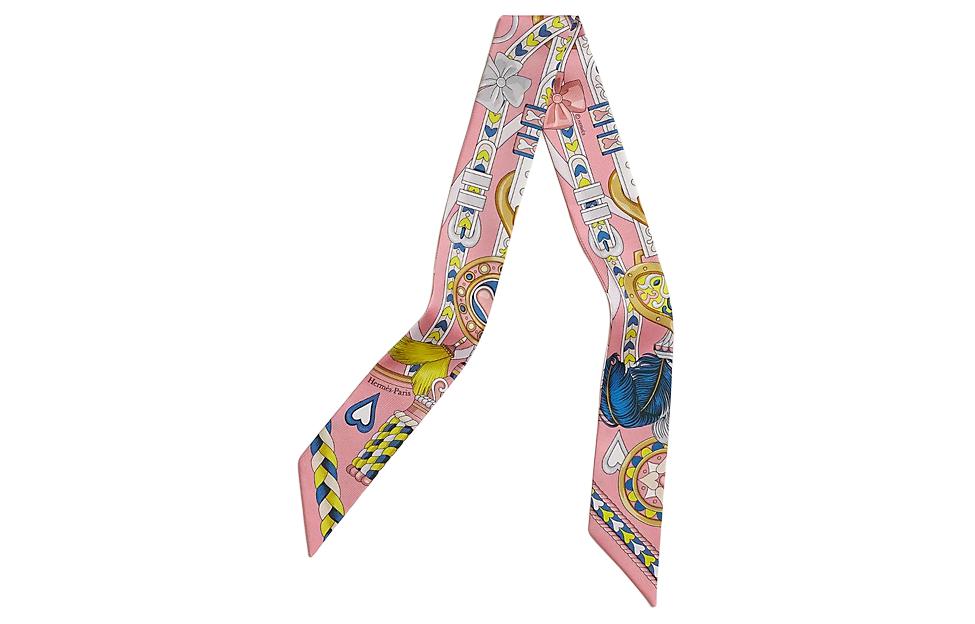 (Women) HERMES Silk Scarf  Pink Equestrian Saddle Print H064090Sv07