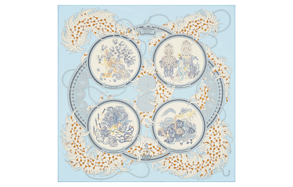 (Women) HERMES Silk Scarf Blue with Embroidered Pattern  Fashion Accessory H003972S-07 圖 2