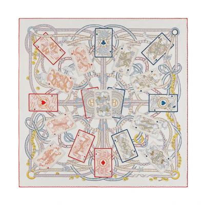 (Women) HERMES Silk Scarf Fashion - White/Red/Gold H983959S