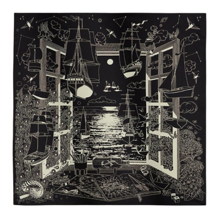 (Women) HERMES Silk Scarf for Women - Black/Ivory Pattern Design H004300S 11