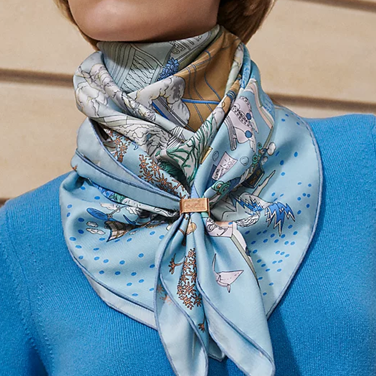 (Women) HERMES Silk Scarf for Women - Blue Pattern Design H004091S 09 圖 3