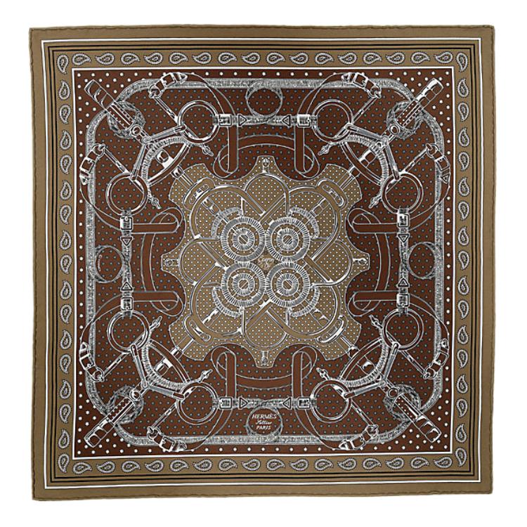 (Women) HERMES Silk Scarf for Women - Chocolate Color with Logo Design. H042977Sv11