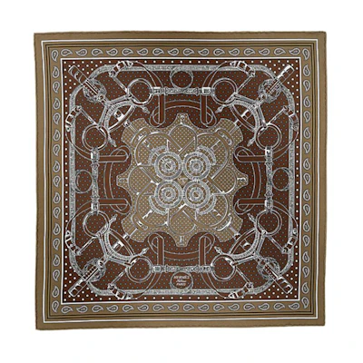 (Women) HERMES Silk Scarf for Women - Chocolate Color with Logo Design. H042977Sv11