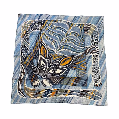 (Women) HERMES Silk Scarf for Women - Trendy Fashion Forward Design in Blue. H003901S-03