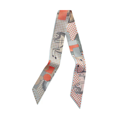 (Women) HERMES Silk Scarf for Women Coral/Gray Pattern Design H064008S