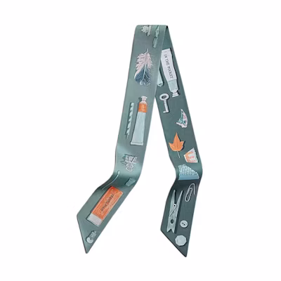 (Women) HERMES Silk Scarf for Women Logo Design Gray Green. H062340S 05