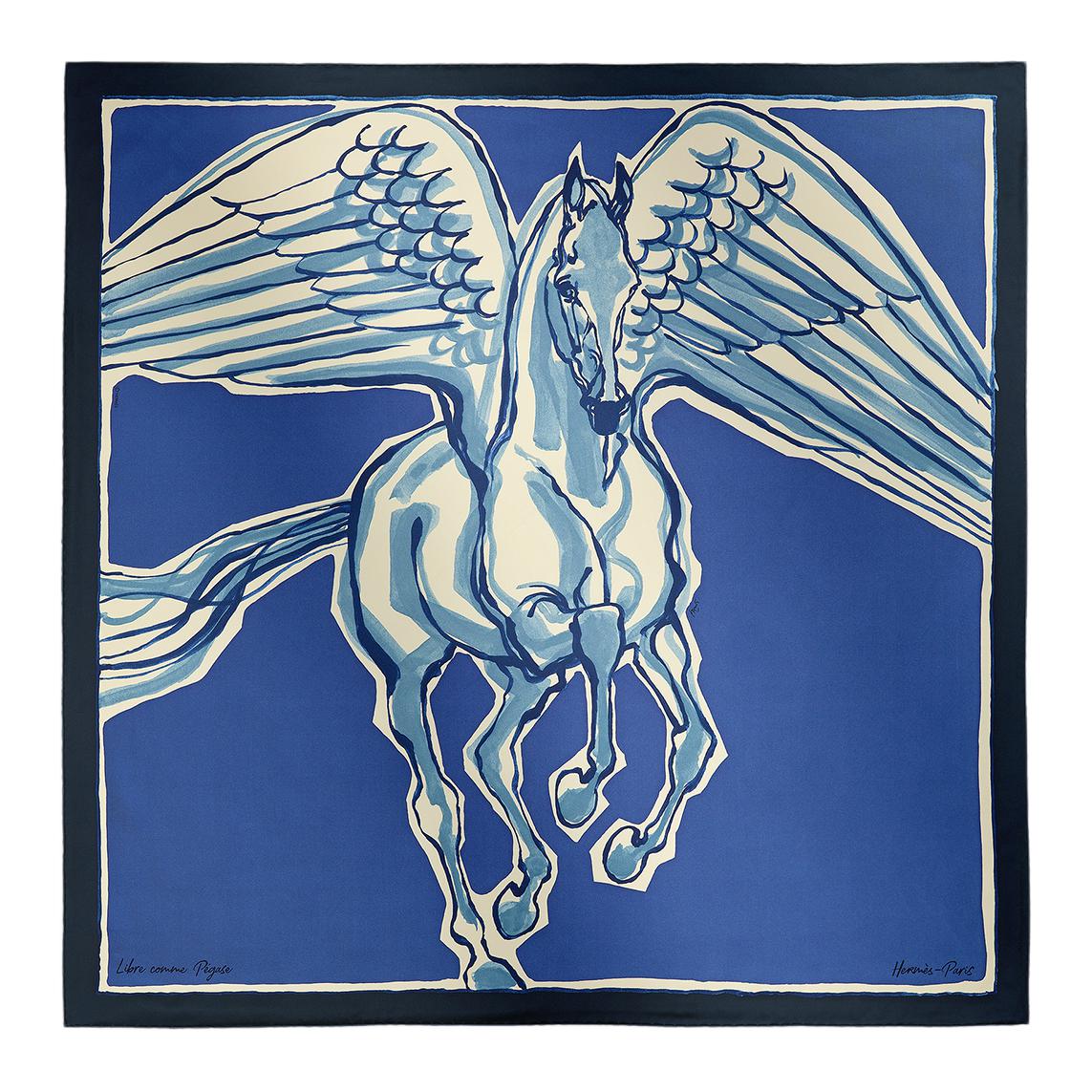(Women) HERMES Silk Scarf for Women Navy Blue/Indigo/Cream Print Design H003802S 01