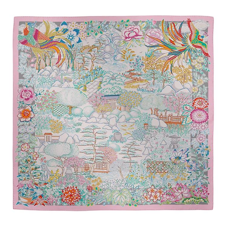 (Women) HERMES Silk Scarf for Women Rose Color with Double-Sided Pattern Design. H904126S 02 圖 2