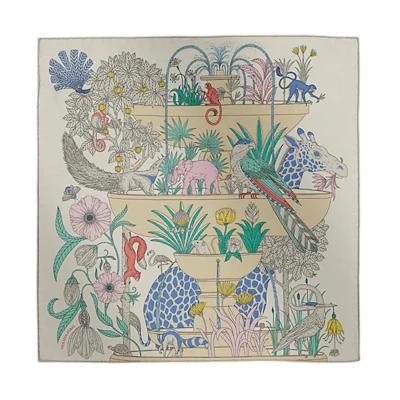(Women) HERMES Silk Scarf for Women with Animal & Plant Print in Silver Gray. H894174Sv09