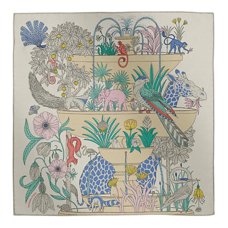 Order (W) HERMES 女士絲巾 銀灰色 動植物印花絲巾 H894174Sv09