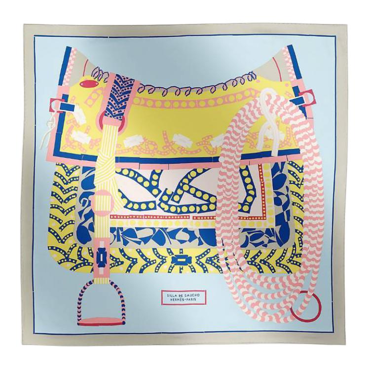(Women) HERMES Silk Scarf Gaucho Logo Mint/Almond Green/Ocean Blue for Women. H004089S05 圖 2