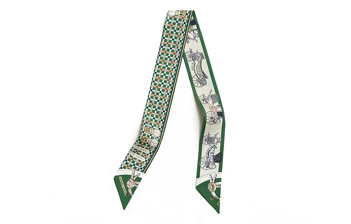 (Women) HERMES Silk Scarf Green for Women with Logo Design. H064108S 12