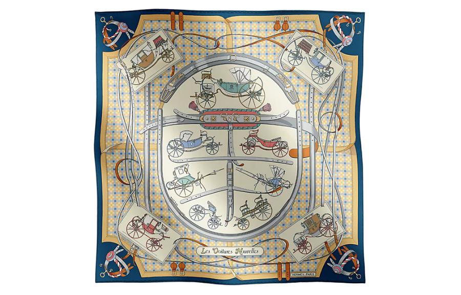 (Women) HERMES Silk Scarf New Carriage Print for Women in Navy Blue. H984108Sv08