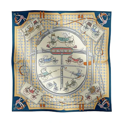 (Women) HERMES Silk Scarf New Carriage Print for Women in Navy Blue. H984108Sv08