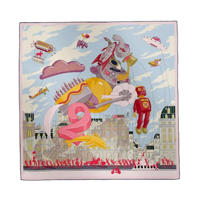 (Women) HERMES Silk Scarf Pink with Animated Design for Women. H004150S