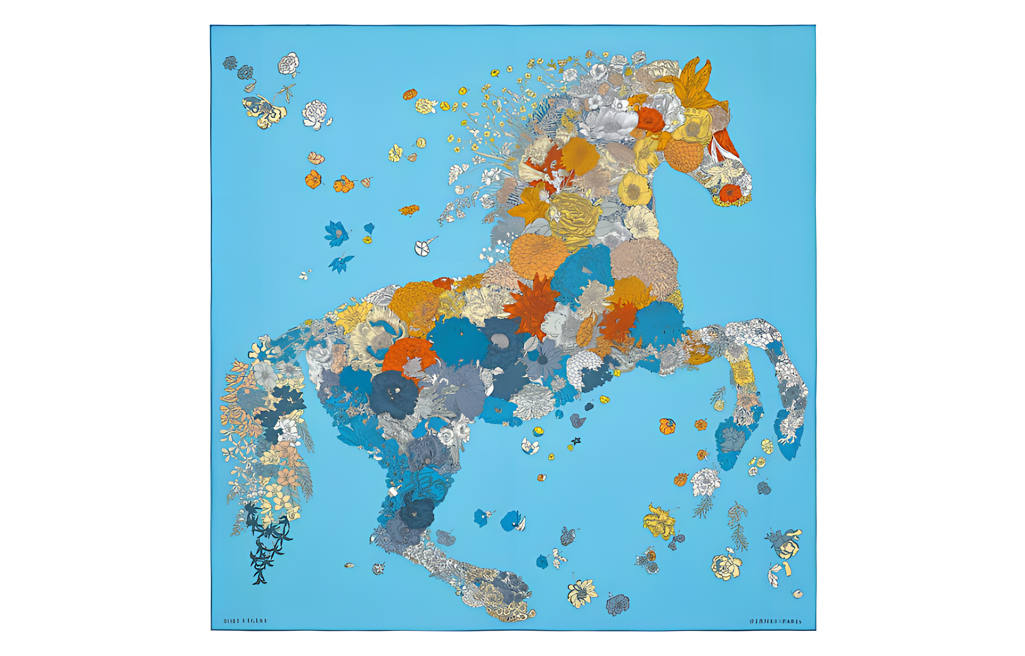 (Women) HERMES Silk Scarf Women Blue Lightweight Floral Design. H003904S-03