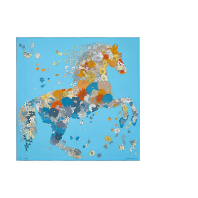 (Women) HERMES Silk Scarf Women Blue Lightweight Floral Design. H003904S-03