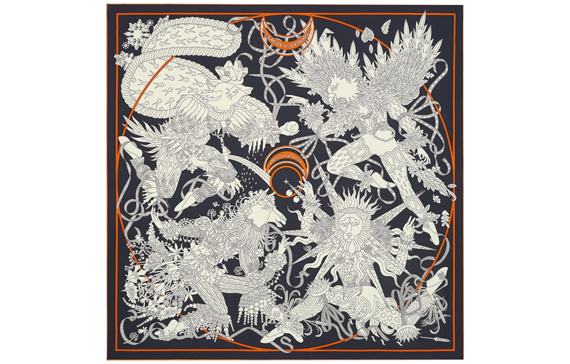 (Women) HERMES Silk Twill Scarf  Four Seasons King Coronation Design. H003903S 18