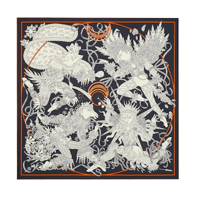 (Women) HERMES Silk Twill Scarf Four Seasons King Coronation Design. H003903S 18