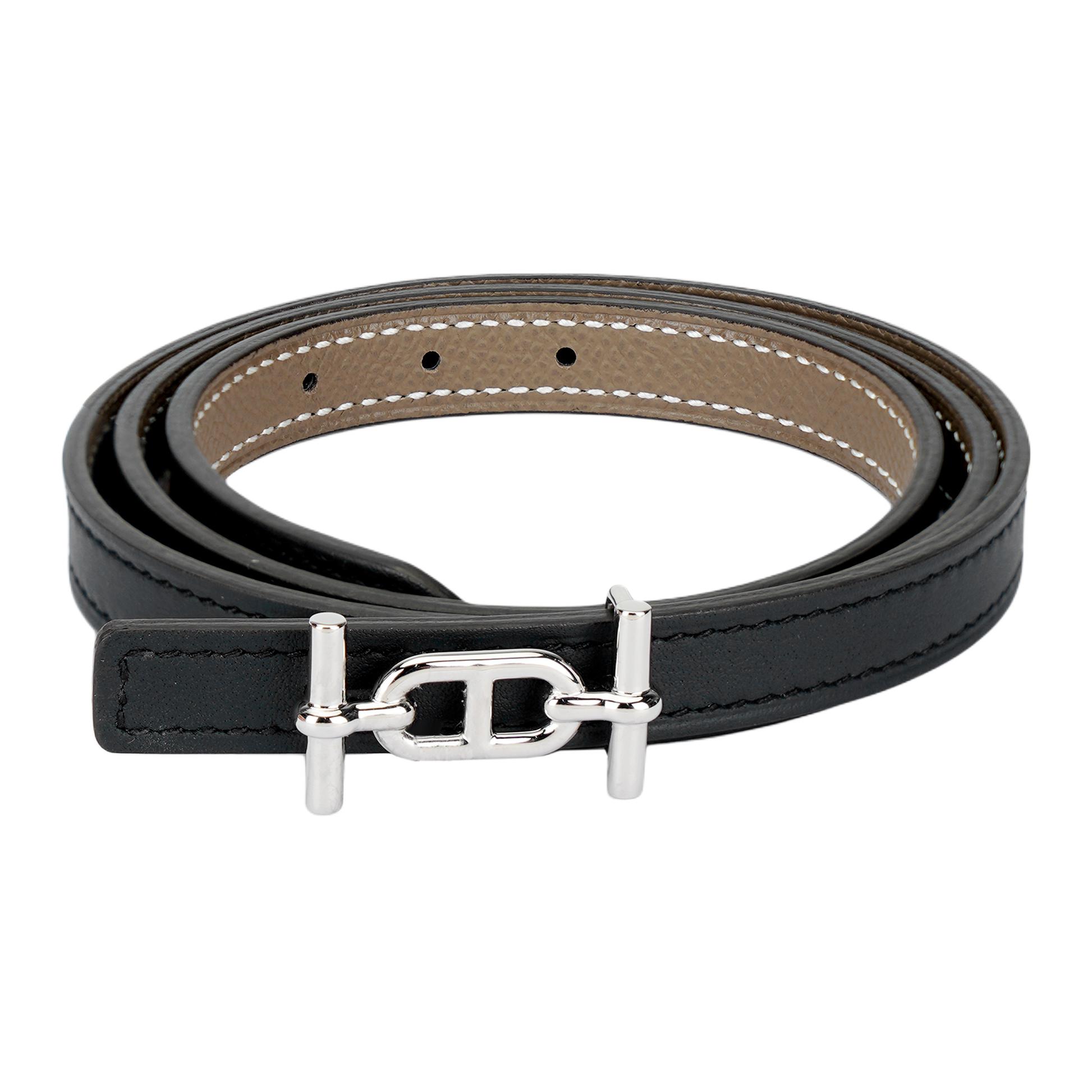 (Women) HERMES Silver Calfskin Belt with Smooth Buckle 1.3cm. H080014CK05-H065538CABD