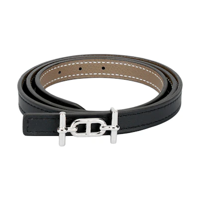 (Women) HERMES Silver Calfskin Belt with Smooth Buckle 1.3cm. H080014CK05-H065538CABD