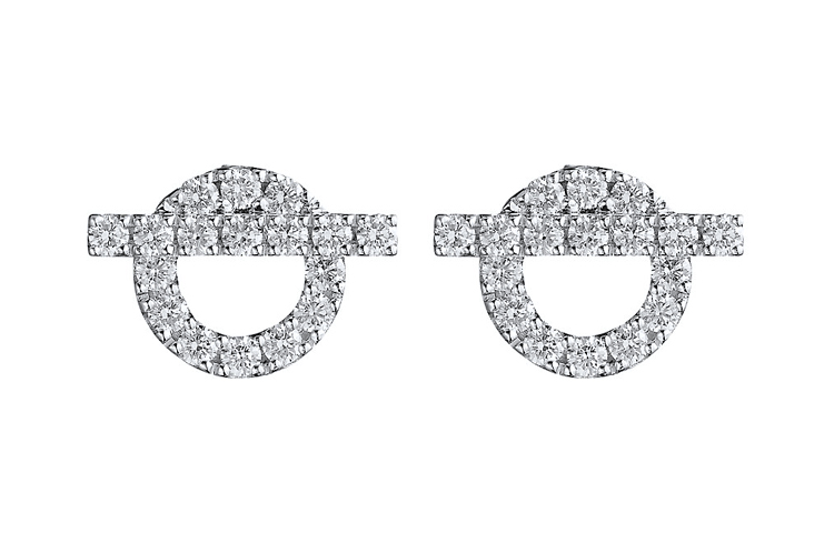 (Women) HERMES Silver Diamond Hoop Earrings for Women. H219510B-00