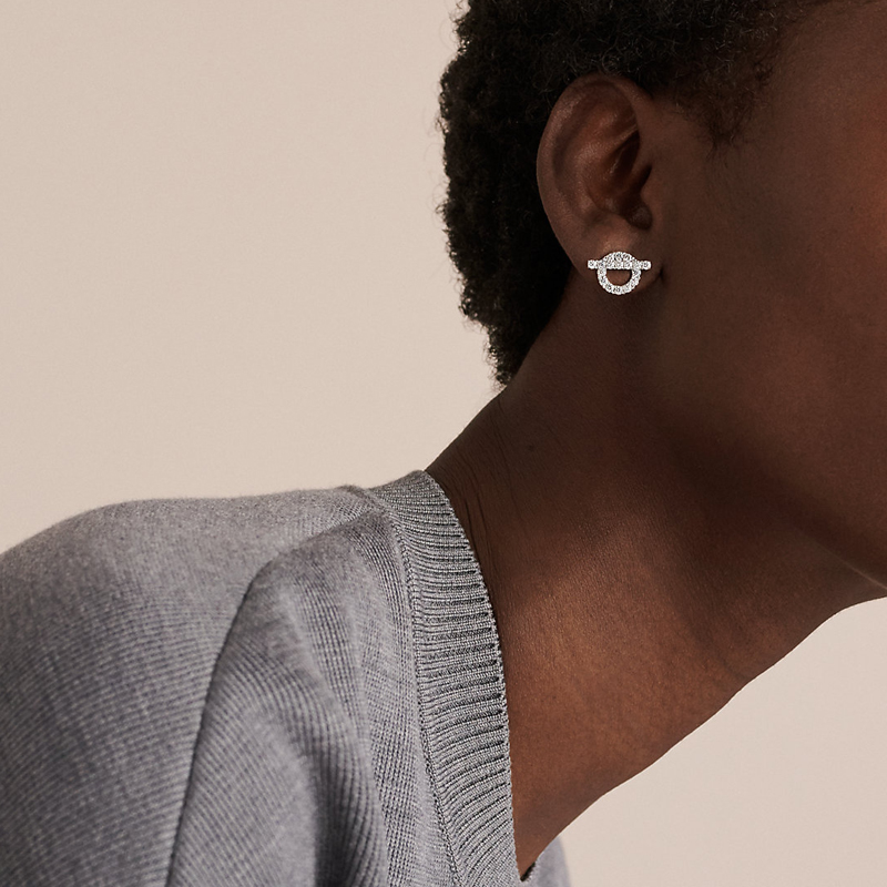 (Women) HERMES Silver Diamond Hoop Earrings for Women. H219510B-00 圖 3