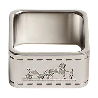 (Women) HERMES Silver Palladium Plated Carriage Motif Scarf Ring for Women. H601463S-00