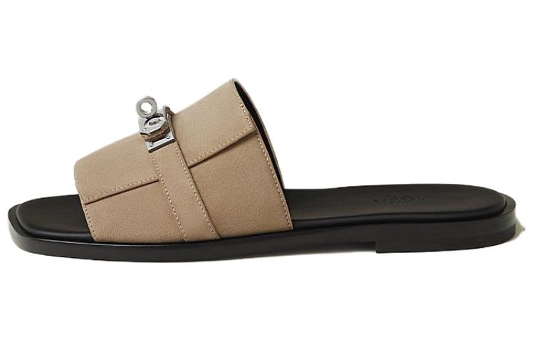 (W) HERMES Slide 'Suede Brown'