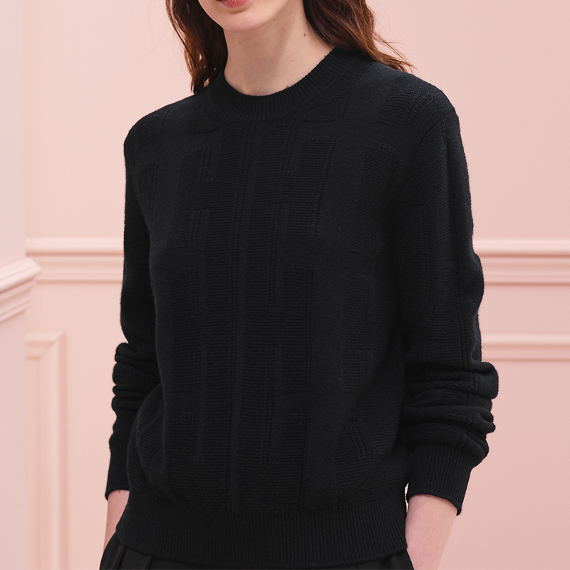 Lookbook (Women) Hermes Slim-Fit Long Sleeve Knit Sweater Black H0H2616DD02