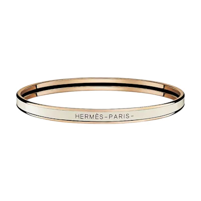 (Women) HERMES Slim Enamel Letter Bracelet Rose Gold Cream White. H240001FO85