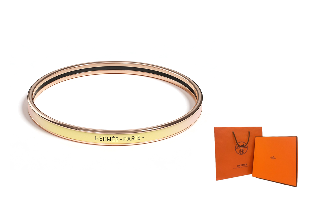 Details for (W) 에르메스 슬림 로고 골드 도금 여성용 팔찌 옐로우/핑크 H240002FOD3