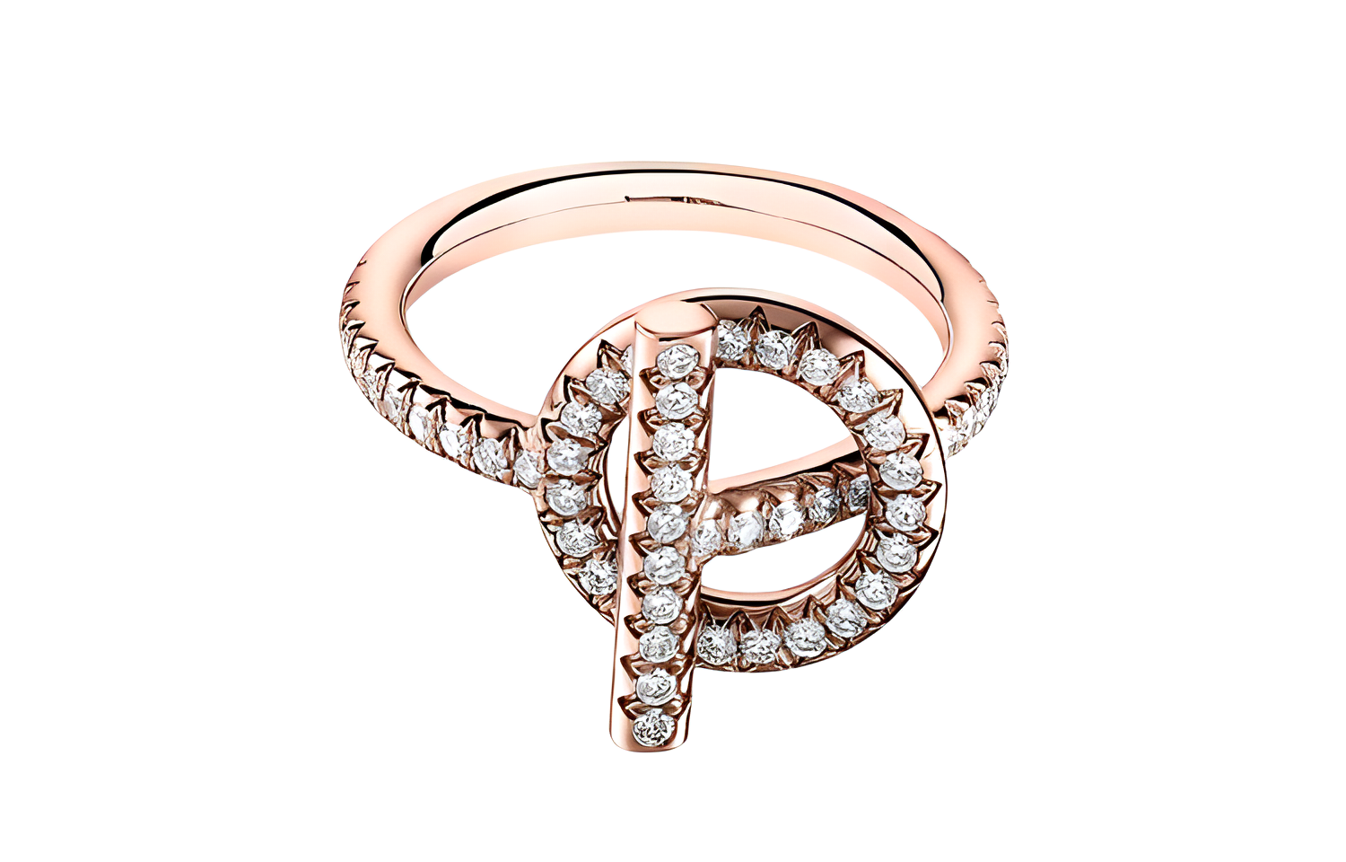 (Women) HERMES Small Q Series Full Diamond 18K Rose Gold Ring for Women in Rose Gold Color. H219693B